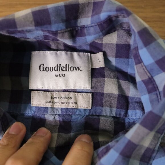 Goodfellow & Co Long Sleeve Flannel Button-up Shirt Checkered Blue Slim Men's L - Picture 2 of 6